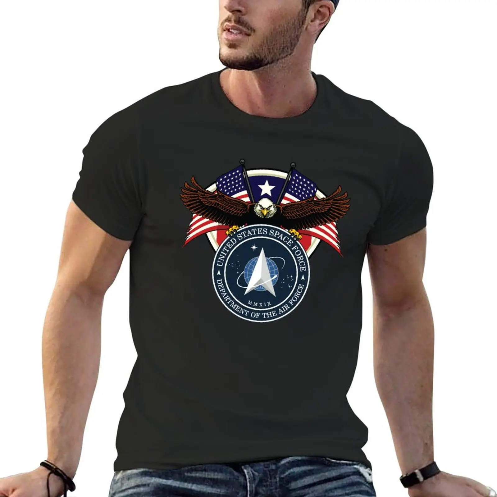 Nuovo 2020 Space Force Logo Con Aquila Calva Bandiera Americana T-Shirt Hippie Vestiti Mens Graphic T-Shirt Pack