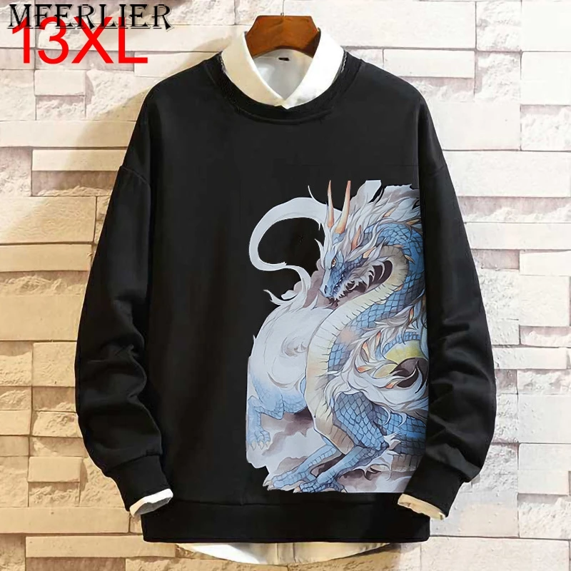 

Plus size men's winter new plush thick round neck men with Print decoration loose men's hoodie 190kg 13xl tracksuit men