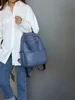 Blue Genuine Leather Women Backpack High-end Female Travel Shoulder Bag First Layer Cowhide Rucksacks for Girls School Daybacks 2