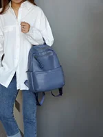 Blue Genuine Leather Women Backpack High-end Female Travel Shoulder Bag First Layer Cowhide Rucksacks for Girls School Daybacks 2