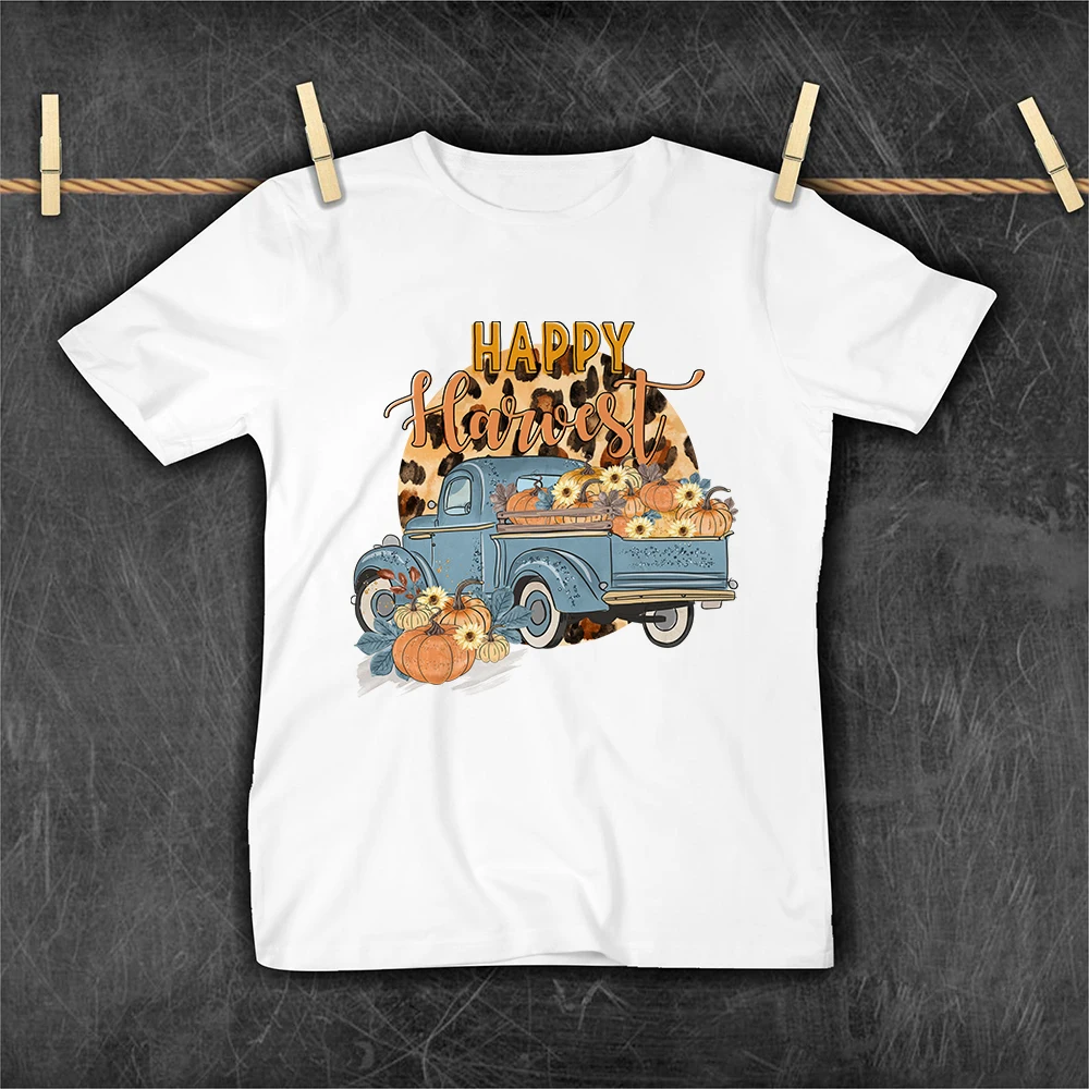 

Happy Harvest Pumpkin Print Fall Kids T-shirt All-match Casual Shirt United States Harajuku Style boys/girls T Shirt tops