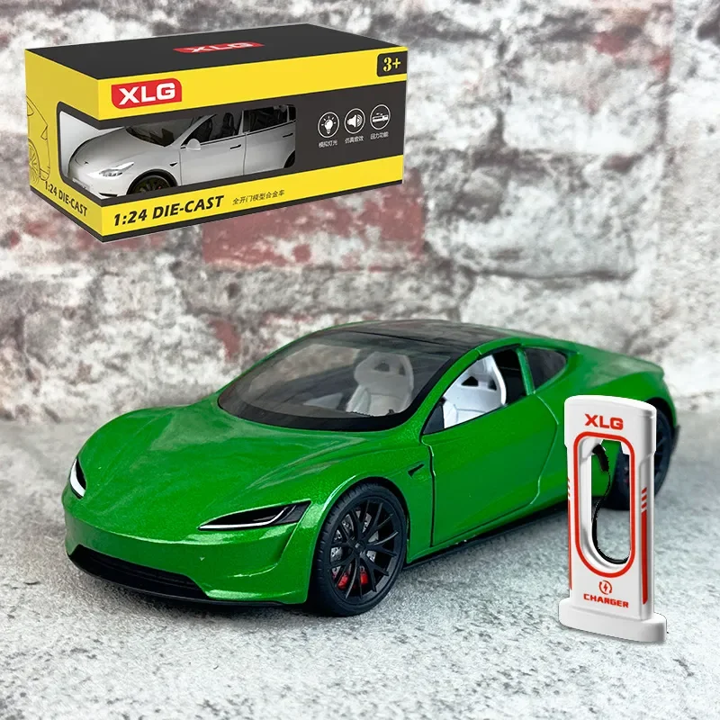 1:24 Tesla R Roadster Alta Simulazione Pressofuso In Lega Di Metallo Modello Di Auto Sound Light Pull Back Collection Regali Giocattolo Per Bambini F6
