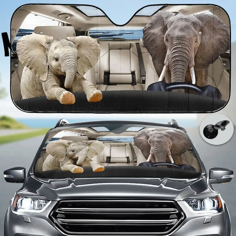 

Elephant Car Sunshade, Animal Auto Accessories Decoration, Car Windshield Visor Cover, Funny Wheel SunShade, Windshield Sunshade