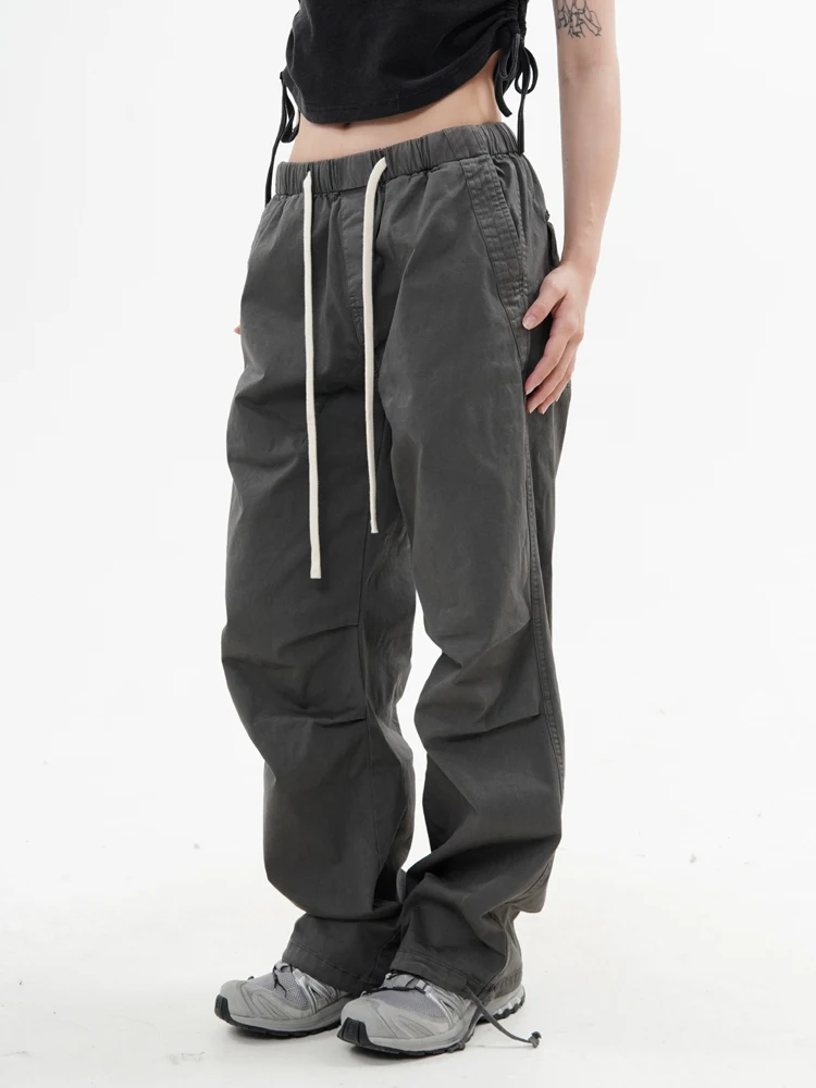 Knee Fold Baggy Pants Unisex Casual Elastic Waist Straight Trousers Streetwear Fashion Drawstring Women Men Hip Hop Y2k Joggers