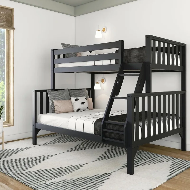 

Max & Lily Bunk Bed, Scandinavian Modern Bunk Bed, Solid Wood Twin Over Full Bed Frame for Kids, No Box Spring Needed, Black