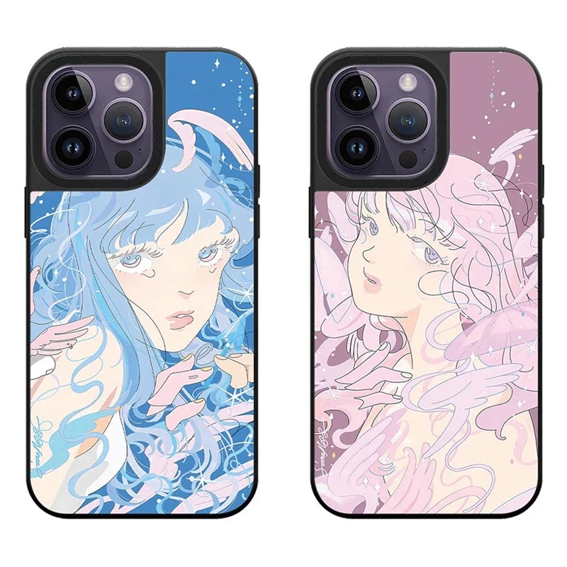 

Anime Girl Black Border Mirror Surface MagSafe Phone Case Cover for iPhone 11 12 13 14 15 Pro Max Case