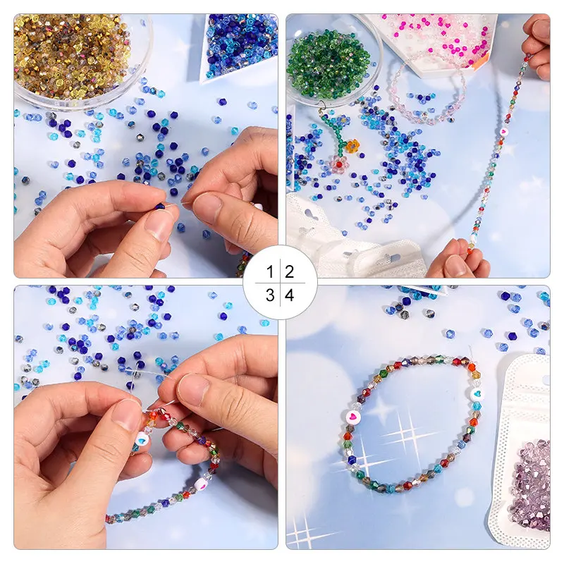 4MM Glass Bicone Shaped Beads Faceted Crystal Beads for Jewelry Making Bracelet Nacklace Earrings DIY Beading 100Pcs