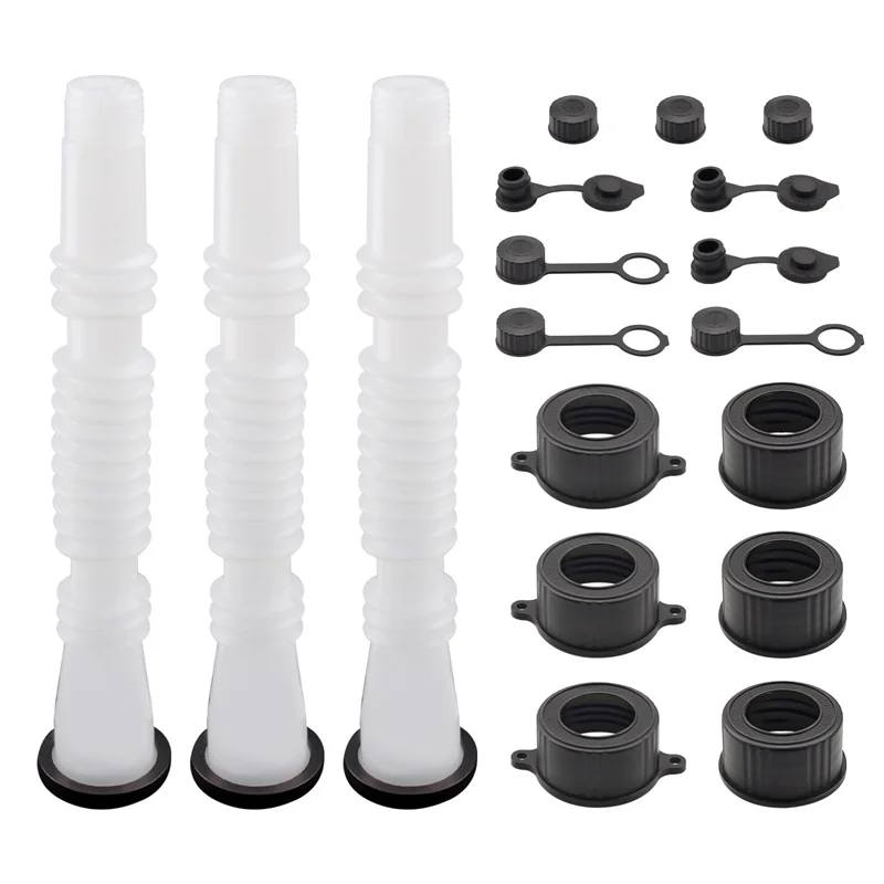 Gas Can Spout Replacement Kit With Flexible Pour Nozzle - Coarse & Fine Thread Caps For Midwest, Gott, Scepter Cans