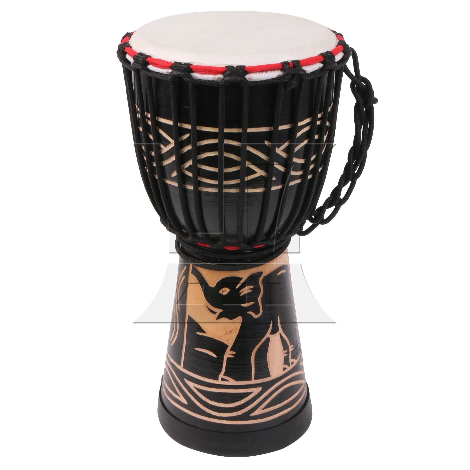 Yibuy Black Elephant Pattern Djembe Drum Percussion Instrument for Beginner 8"