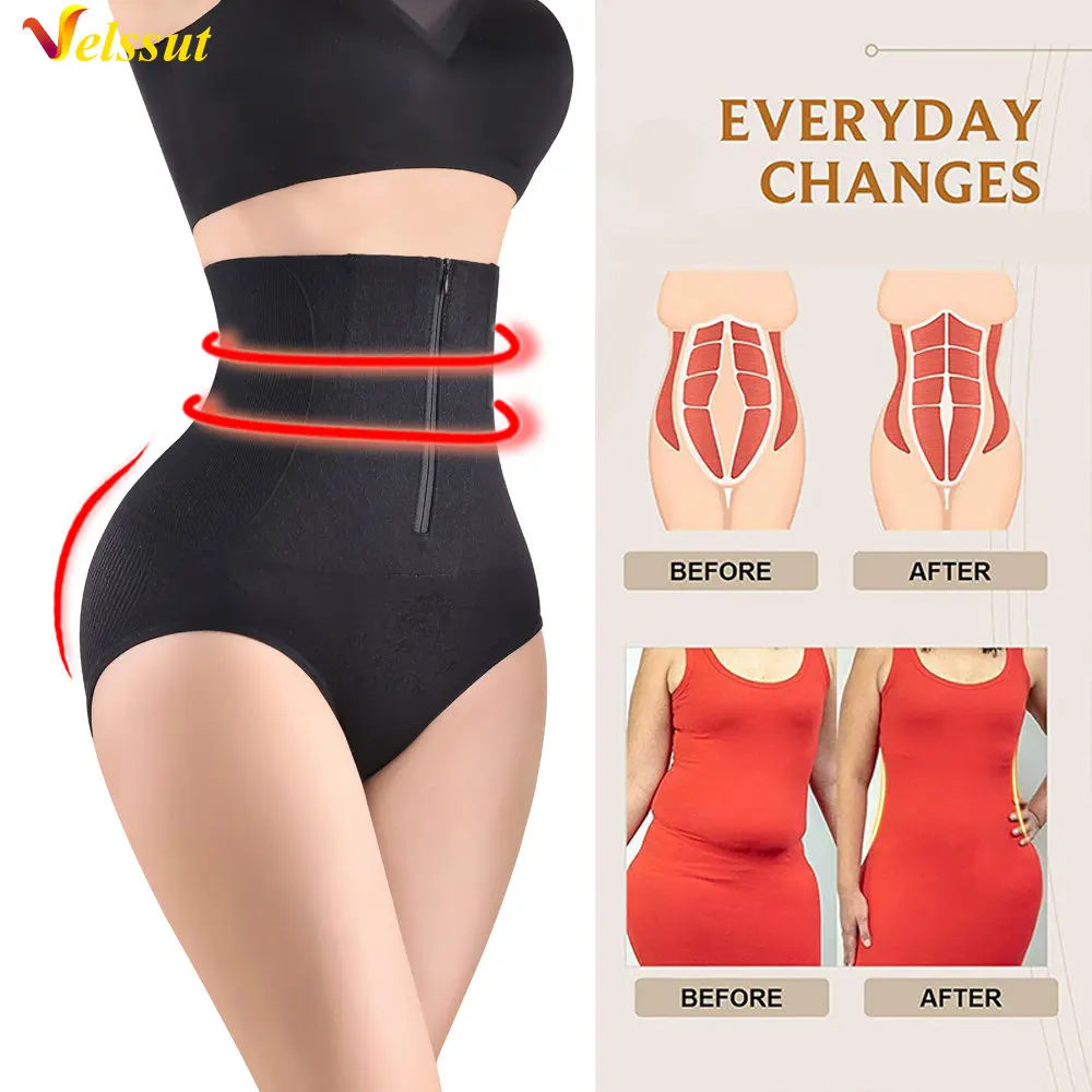 Velssut Body Shaper Panties for Women Flat Tummy Shorts Belly Control Shapewear High Waist Briefs Seamless Zipper Underwear