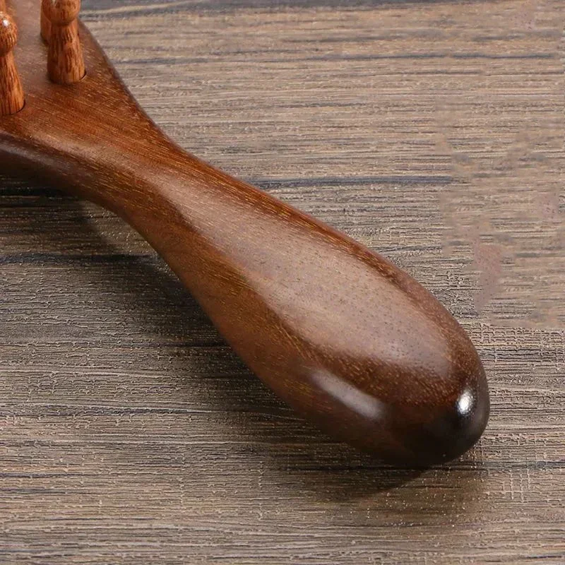 Golden Sandalwood Comb Head Meridian Combs Natural Sandalwood Long Handle Comb Multifunction Insert Teeth Massage Comb 22 Nails