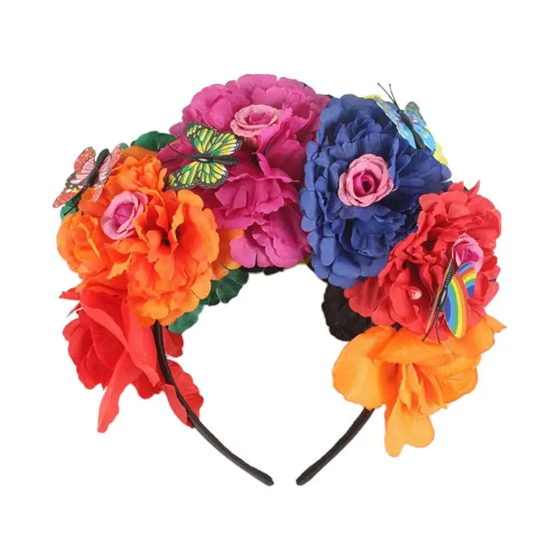 

Y166 Halloween Simulation Colorful Peony Flower Headband Fairy for Butterfly Wreath Cosplay Party Costume Day of