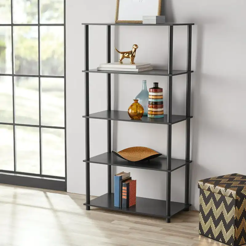 

No Tools 5-Shelf Storage Bookcase, Black Oak
