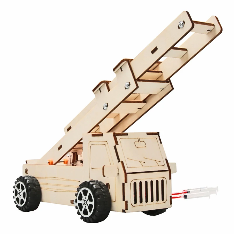 

Wooden Fire Engine Model Lift Ladder Kids Science Toy Technology DIY Physics Kit Learning Educational Toys for Children