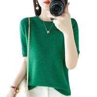 New Short-sleeved Knitwear Women O-neck T-shirt Wool Cotton Blend Pullover Vest Sprig Summer Bottoming Tops Sweater Solid Soft - Image 6