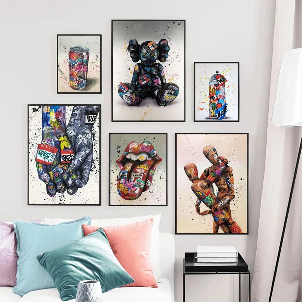 

Graffiti art color poster victory gesture text abstract art Canvas painting living room bar corridor home decoration mural