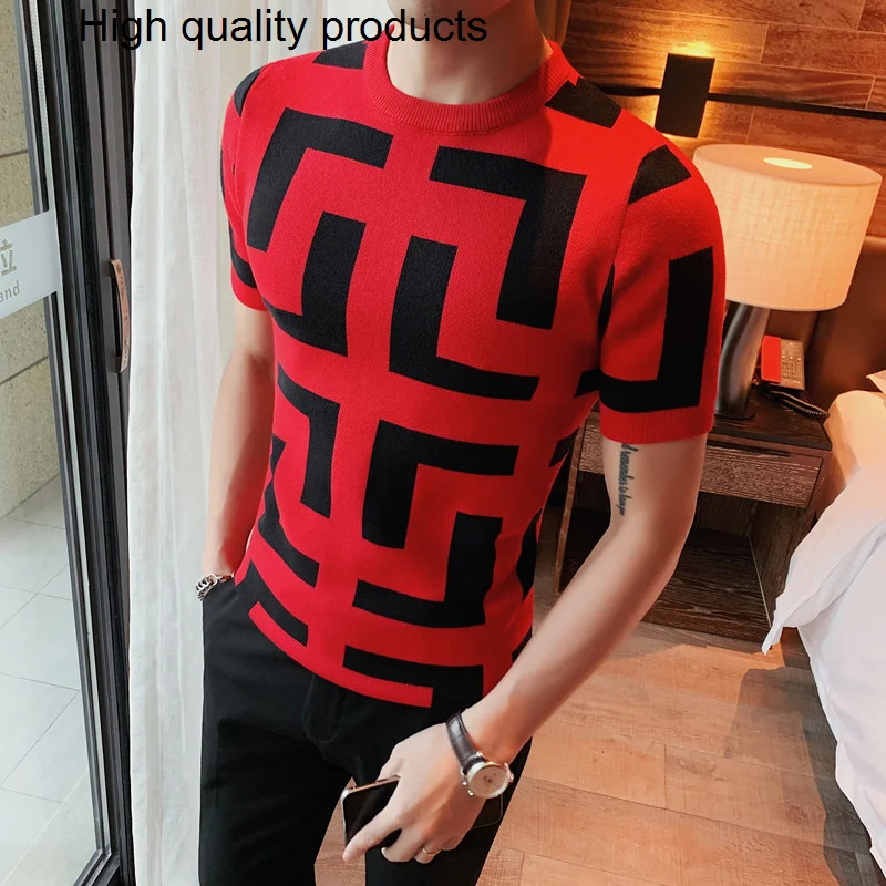 

2023 Spring Summer Short Sleeve Sweater Men Clothing Slim Fit O-Neck Homme Casual Knitted Pullovers Streetwear Knit Shirt S-4XL