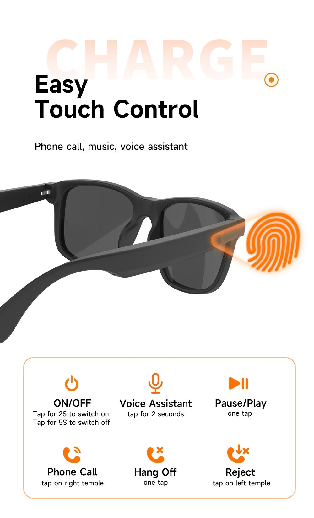 Lunettes intelligentes | Appels vocaux, musique, contrôle tactile et protection des yeux