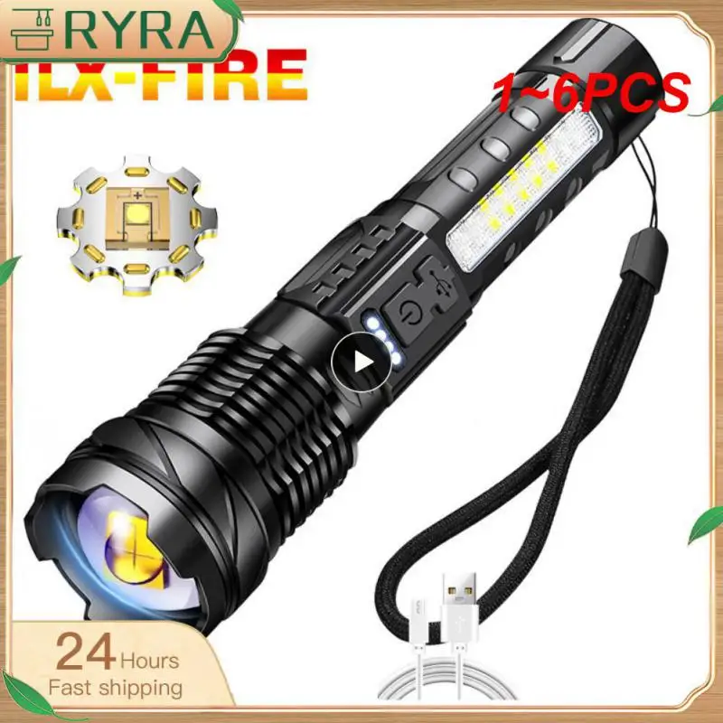 

1~6PCS High-power LED Rechargeable Flashlight with 30W Lamp Beads Portable 7 Lighting Modes Zoomable Waterproof Camping