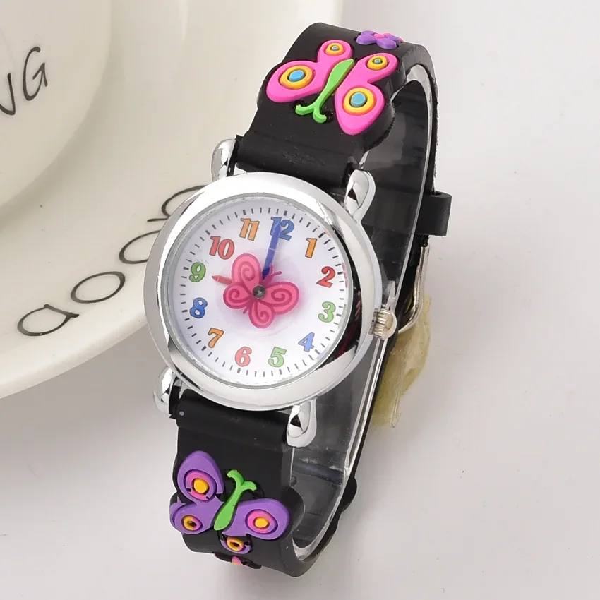 Watch for Kids 3D Cartoon Butterfly Rubber Quartz Wristwatch Students Girls Colourful Cute Watches Boys Gift Clock Relógio שעון 3