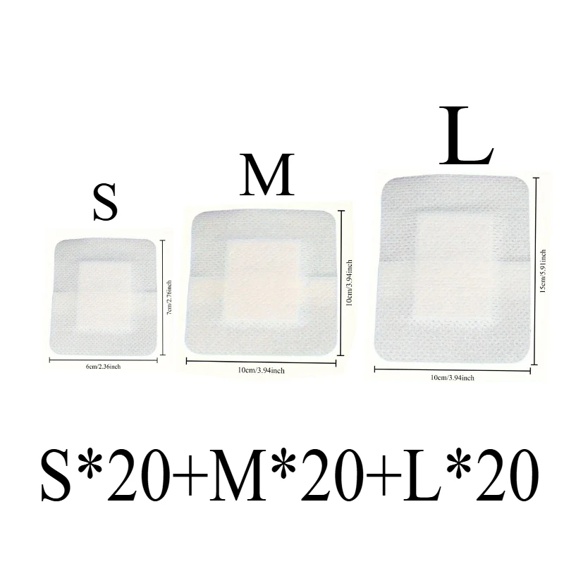 60PCS【S*20+M*20+L*20】 Wound Dressings, Breathable Edge Gauze Pads, Latex Free Bandages, Self-adhesive Wound Dressings