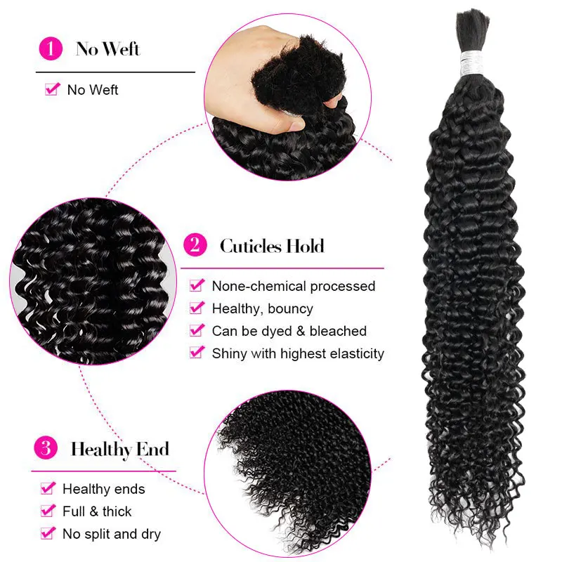 Bulk Hair For Braiding Jerry Curly Remy Indian Human Hair 10 to 28 Inches 50g/piece Extension