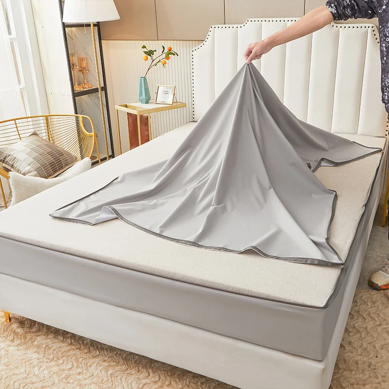 Six Sided All Inclusive Waterproof Mattress Cover With Zipper Urine-proof Bed Cover Solid Color Mattress Protector Pad Bedspread 4