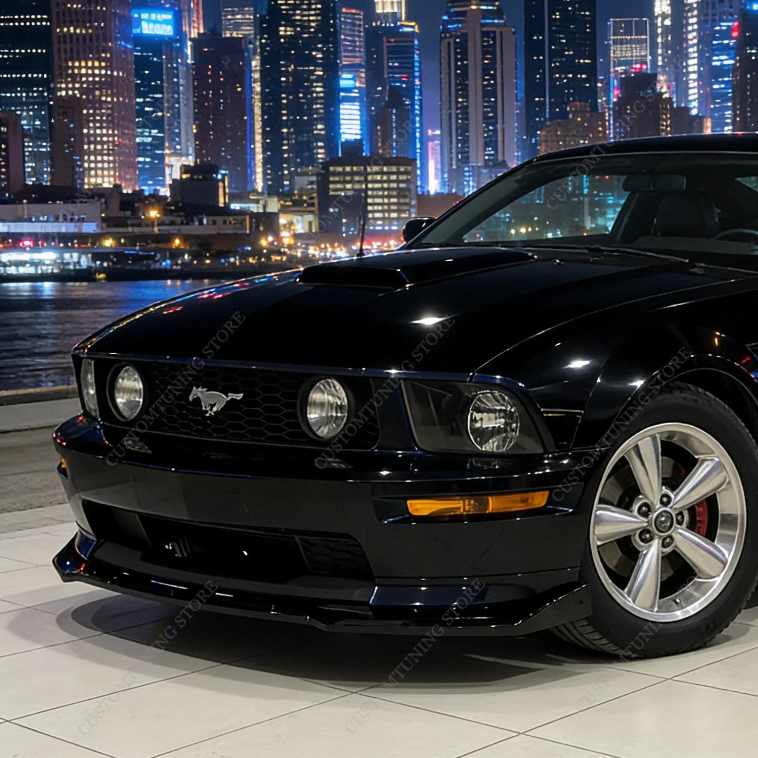 글로스 블랙 3피스 프론트 범퍼 립 스포일러 스플리터 (포드 머스탱 GT MK5 S197 2005-2009 프리 페이스리프트 바디킷 튜닝용)