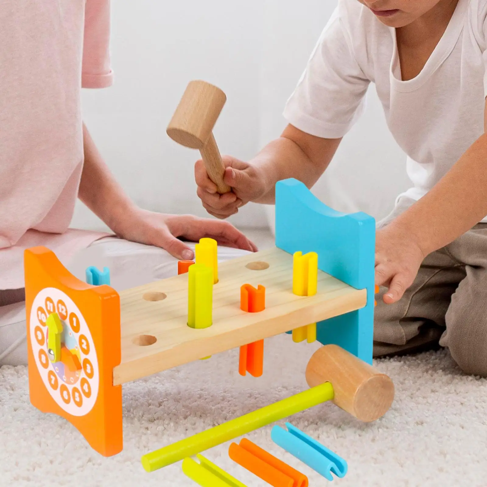 

Pound Bench Wood Toy Educational Toy Develops Fine Motor Skills Hitting Peg Game for Birthday Gift Boys Girls Preschool Kids