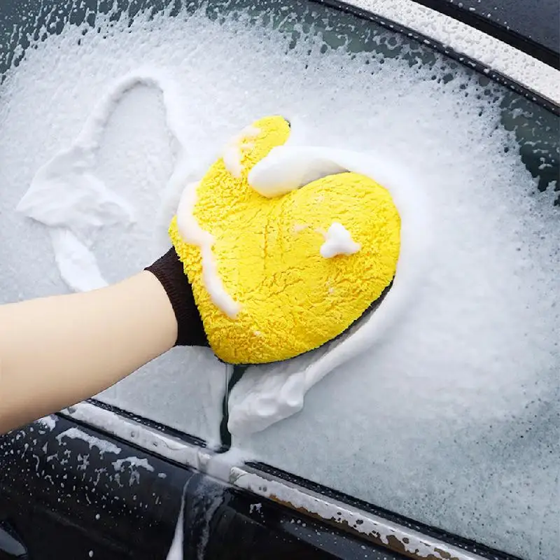 Car Wash Cleaning Glove Brush Thick Double-faced Microfiber Coral Fleece Gloves Cleaning Mitt Auto Wax Detailing Care Brush