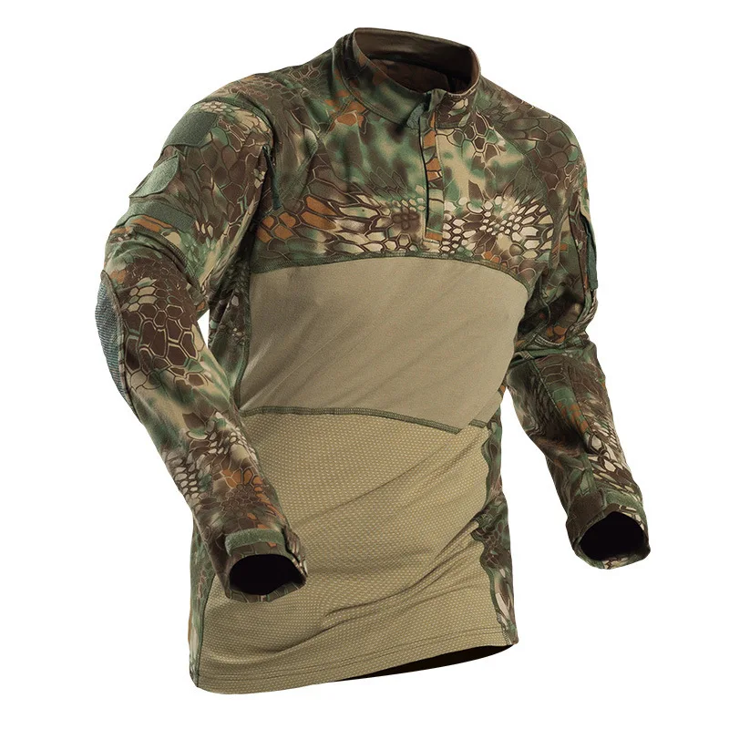 Мужские летние футболки размера плюс 3XL с длинным рукавом и круглым вырезом, военные армейские футболки, боевой Спортивный Тактический Эластичный Топ для охоты и стрельбы