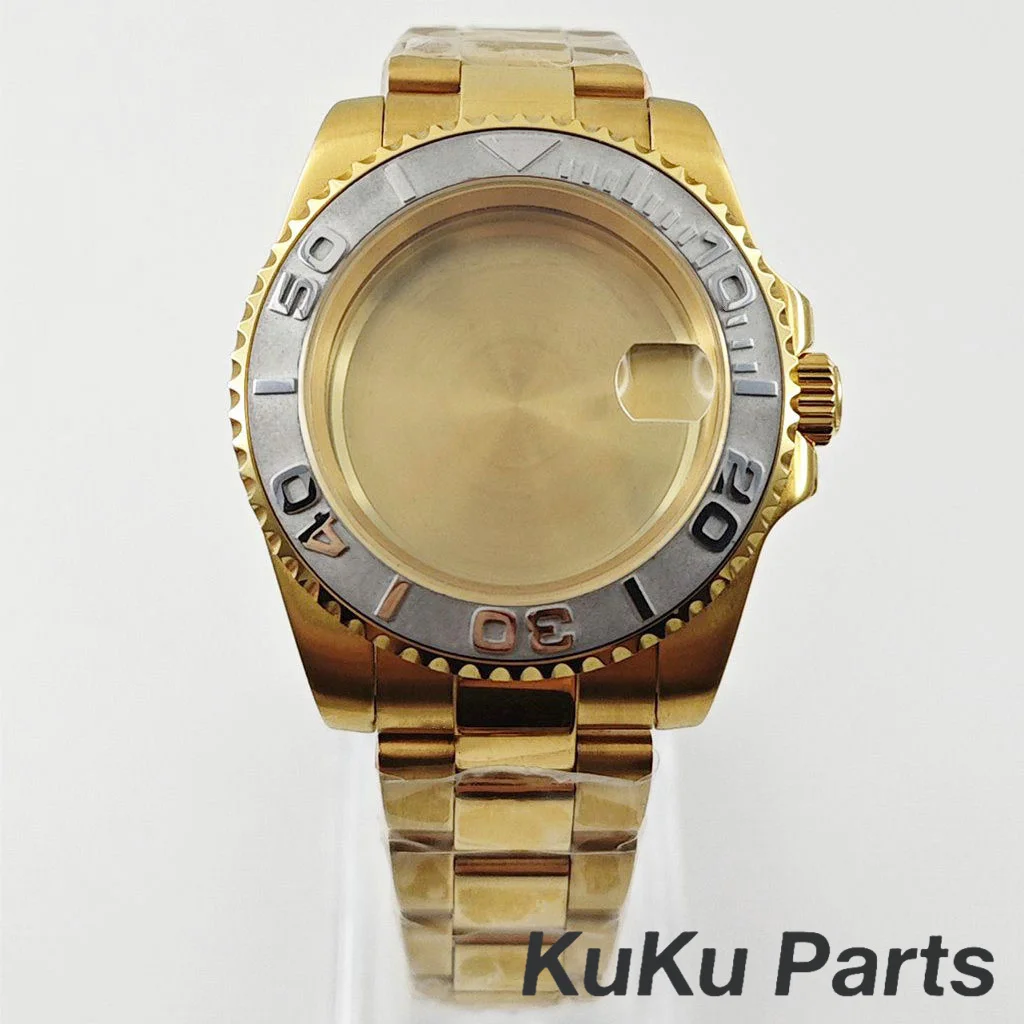 Gold 40MM Oyster Bracelet Sapphire Glass Waterproof Watch Case with 28.5mm Dial Compatibility