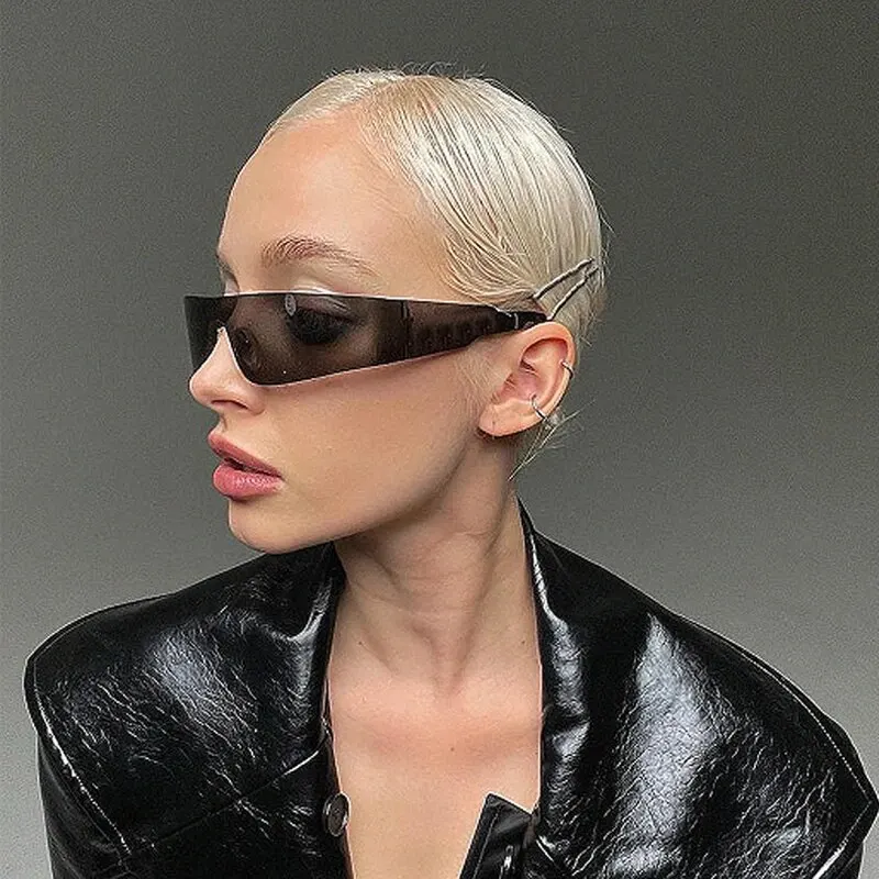 Futuristische Technologie Y2k Street Photo Konkav Geformte Sonnenbrille mit Verbundenen Gläsern