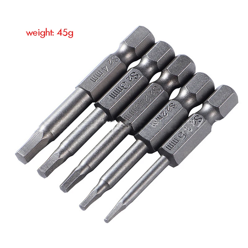 

5PCS/Set 50mm Long Magnetic Screwdriver Bit Set 1/4-Inch Hex Shank S2 1.5mm, 2mm, 2.5mm, 3mm, 4mm Drill Screw Driver Power Tools