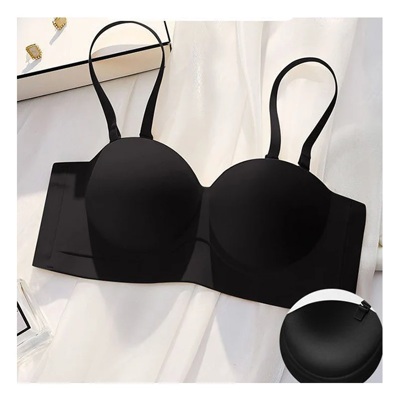Strapless Bras for Women Gathered Comfort Soft Wire Free Brasieres Female Invisible Backless Bralette Detachable Straps Sexy Bra