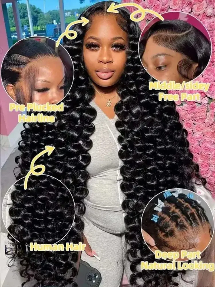40 42 Inch HD Loose Deep Wave 13x6 Lace Front Human Hair Wigs Brazilian Curly Water Wavy 13x4 Lace Frontal Wigs For Women 250% 2