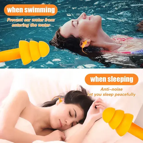 Silicone Corded Ear Plug Protector Anti Lost Reusable Hearing Protection Noise Reduction Safe Swimming Work Earplugs With Rope - Image 2