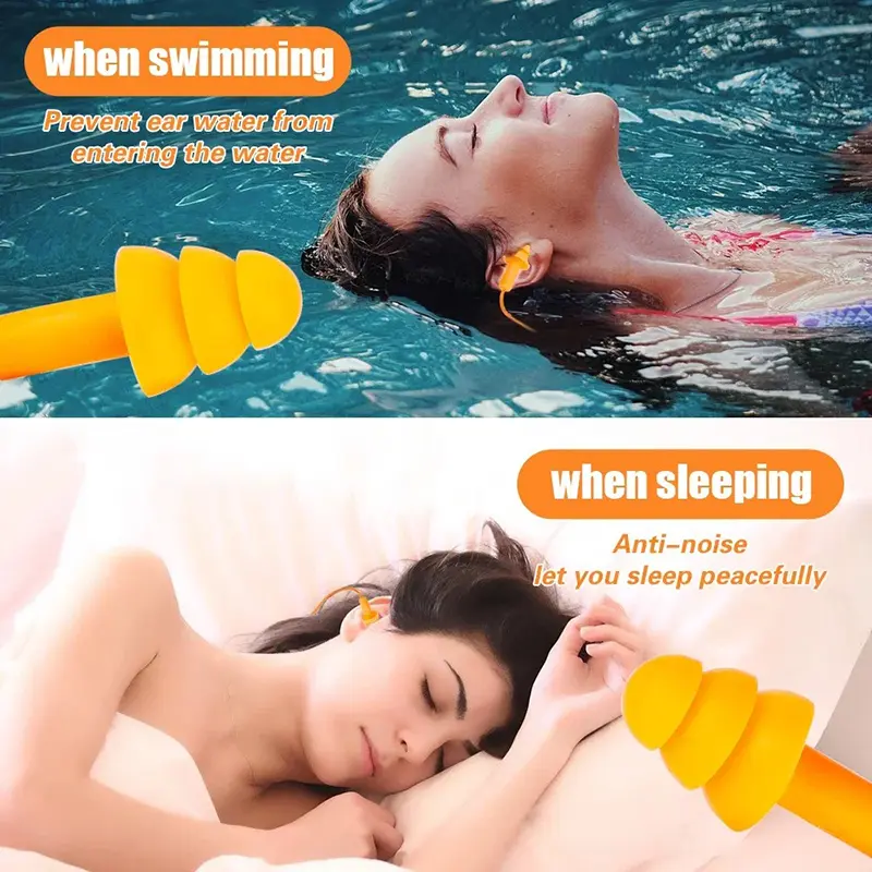 Silicone Corded Ear Plug Protector Anti Lost Reusable Hearing Protection Noise Reduction Safe Swimming Work Earplugs With Rope - Image 2
