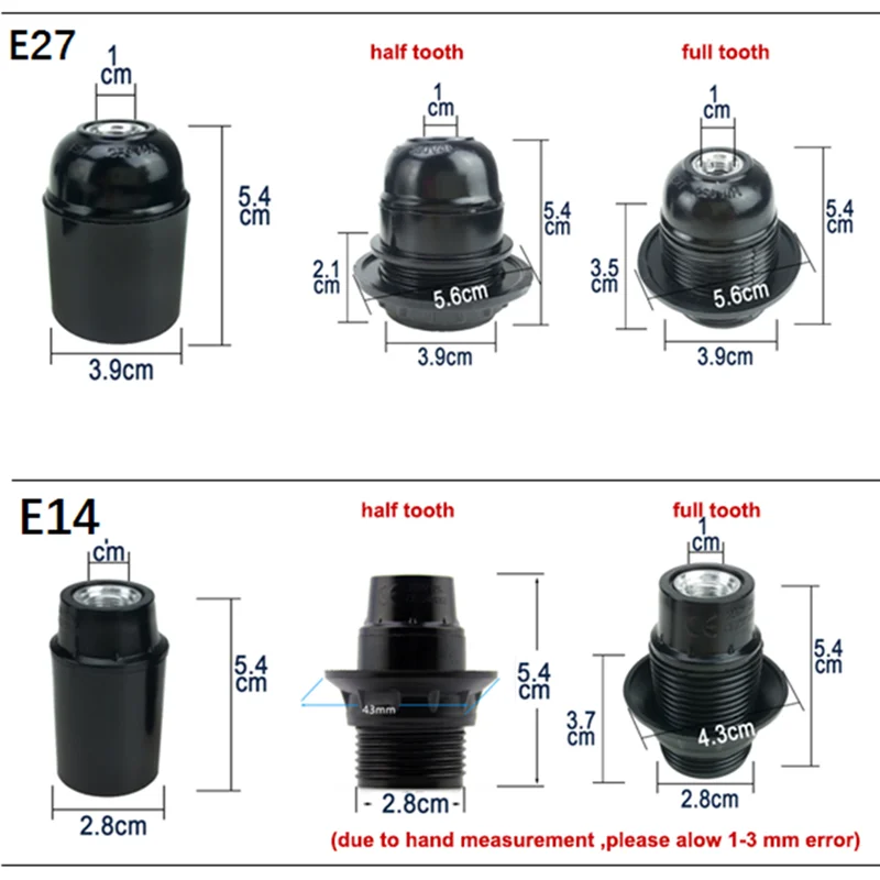 1x/5x E27 E14 half full tooth Screw Lamp Base socket Plug Connector Accessories Bulb Holder for E27 Screw Bulb Lighting Fixtures