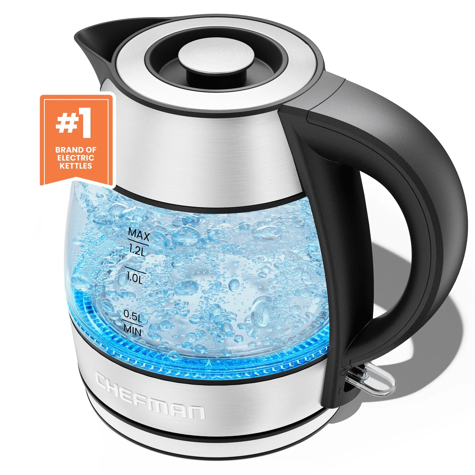 

Rapid Boil Glass Kettle, 1.2 Liter, 1500 Watts for Fastest Boiling Speed, Stainless Steel