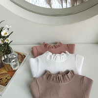 Fashion Toddler Baby Girls Romper Outfits Set Cotton Ribbed Flared Sleeve Jumpsuit + Bow Headband Sweet New Born Infant Clothing 4