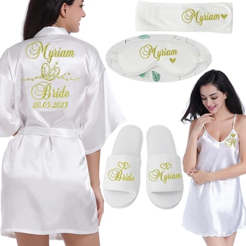 Logo personalizzato Data di matrimonio Nome Accappatoio Abito da sposa in seta sintetica Sposa Damigella d'onore Abiti da sposa Donna Bachelorette Preparewear