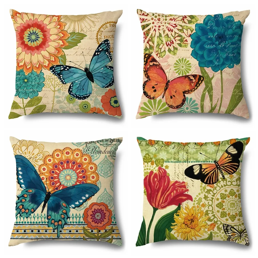 

Spring Flower Pillowcase for Pillow Blue Butterfly Pillow Case for Garden Chairs Bedroom Living Room Sofa Bed 45x45 Pillow Cover