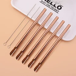 Eco - Friendly Large Reusable Stainless Steel Straws for Smoothies and Bubble Tea - Set of 7 (Rose)