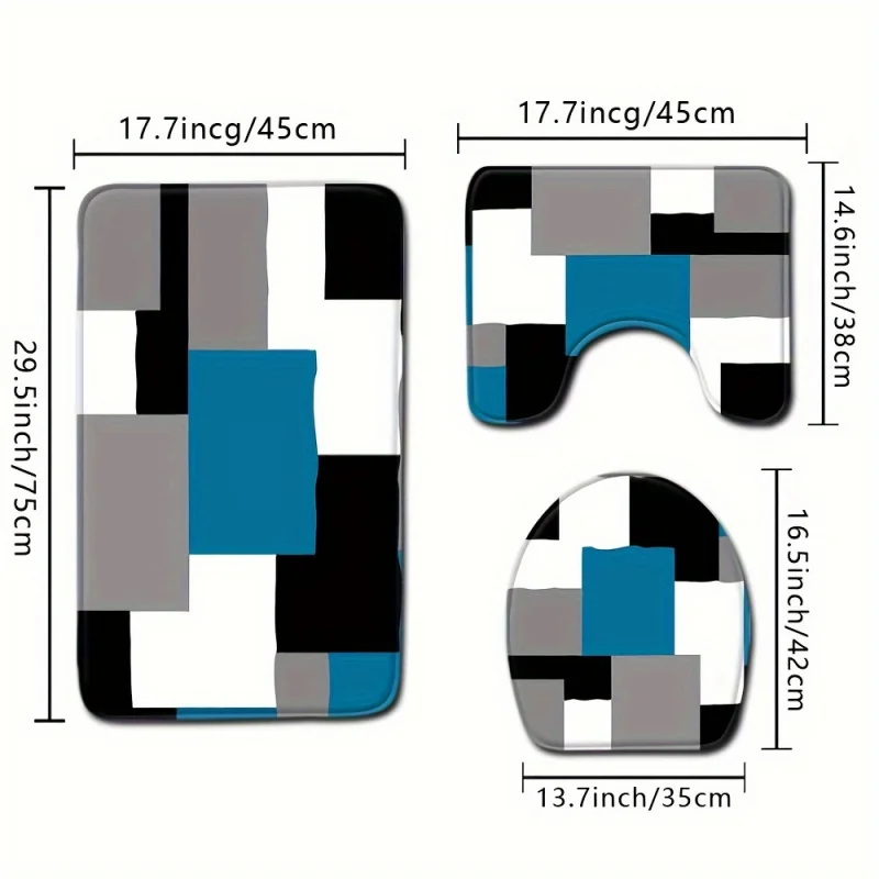 1/3Pcs TV Mosaic Floor Cover Toilet Carpet Absorbent Door Bathroom Three-Piece Set Non-Slip Mat Deco