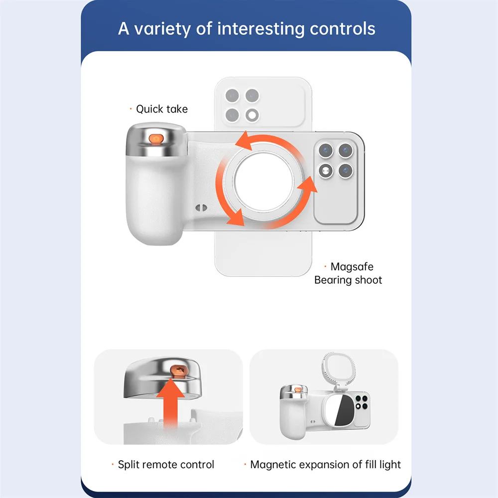 360 Rotation Magnetic Camera Grip With Fill Light For MagSafe IPhone Shutter Bluetooth Remote Control Selfie Handle_voghion.com