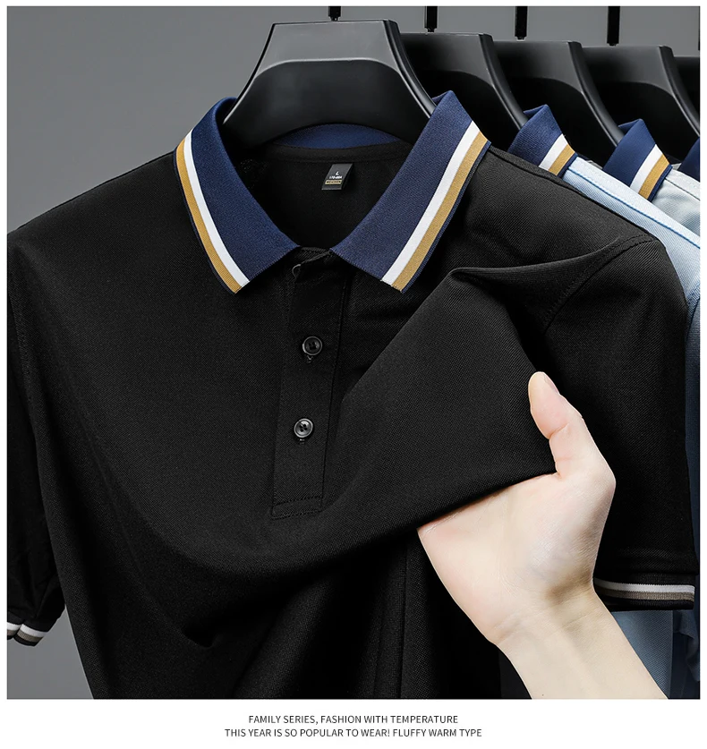 High quality luxury short sleeve polo shirt fashion stripe color blocked lapel T-shirt summer ice silk breathable men's clothing 26 S7edef9ed35eb4b3c95db858e91ce5e4ao