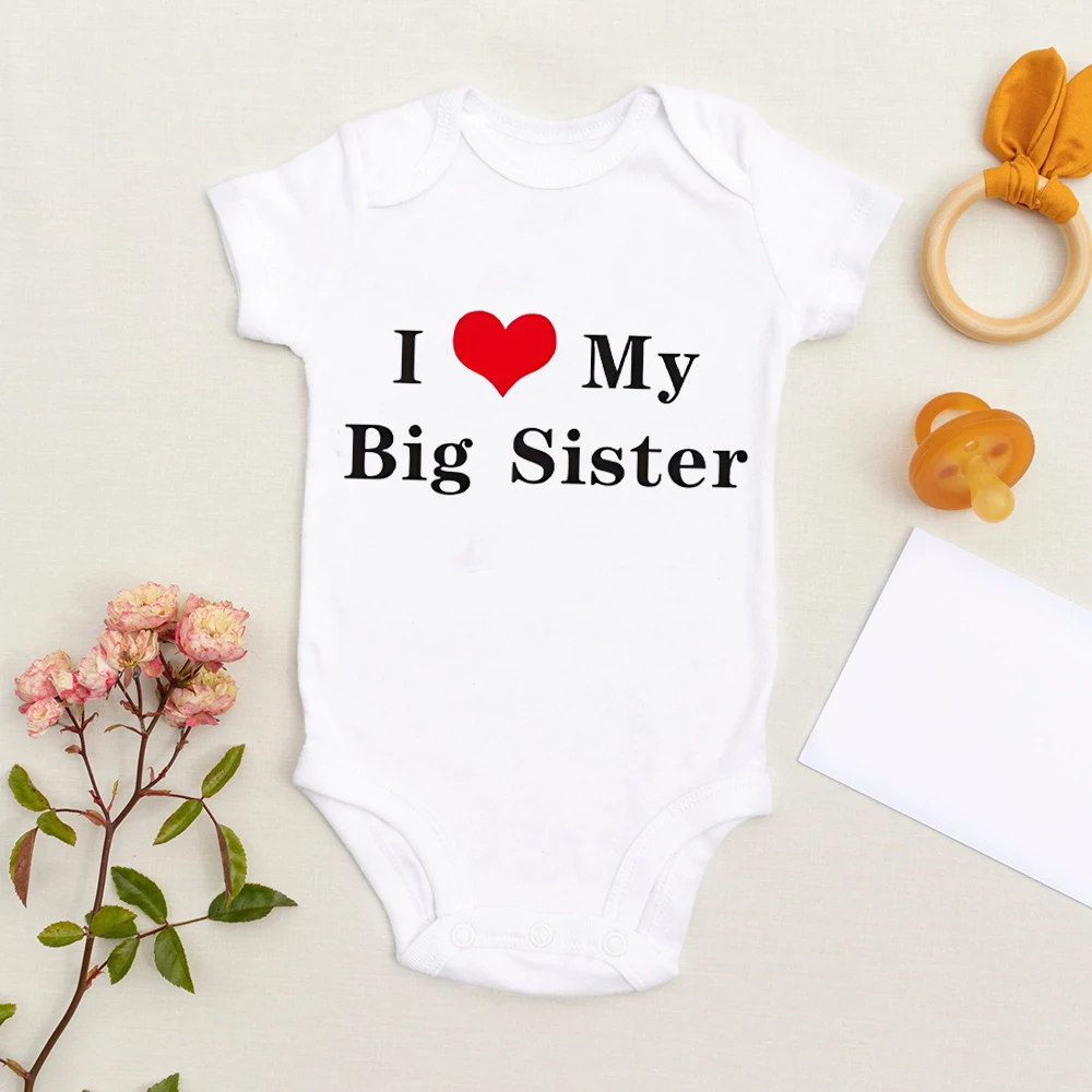 

I Love My Big Sister Letter Print Baby Romper Boy Girl Infant Short Sleeve Bodysuit Crew Neck Jumpsuit Baby Summer Gifts