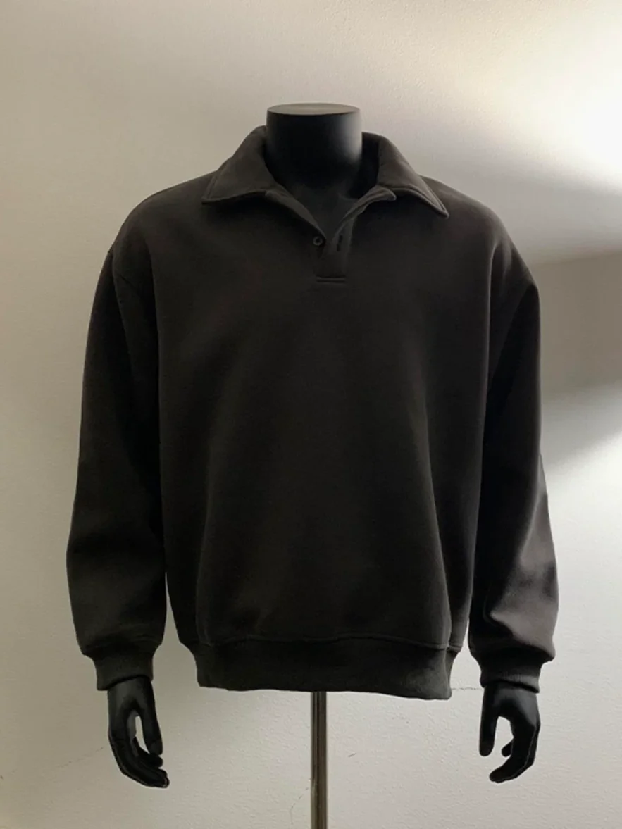 Sweatshirt style polo shirt jacket black