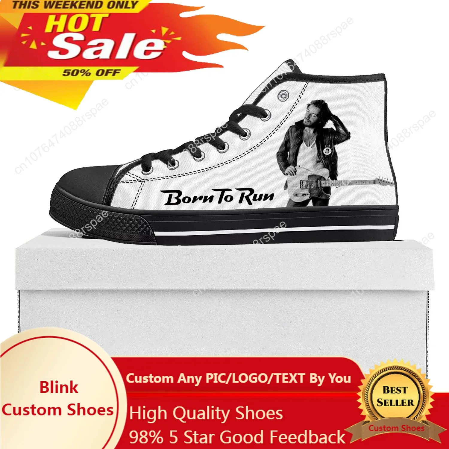 Born To Run High Top High Quality Bruce Springsteen Sneakers Mens Womens Teenager Canvas Sneaker Casual Couple Shoes Custom Shoe